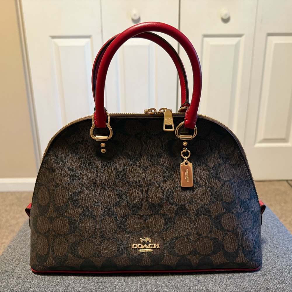 Coach Brown and Red Katy Satchel with Signature Design